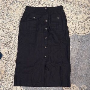 NWT Doen Black Linen Button-Down Midi Skirt 10